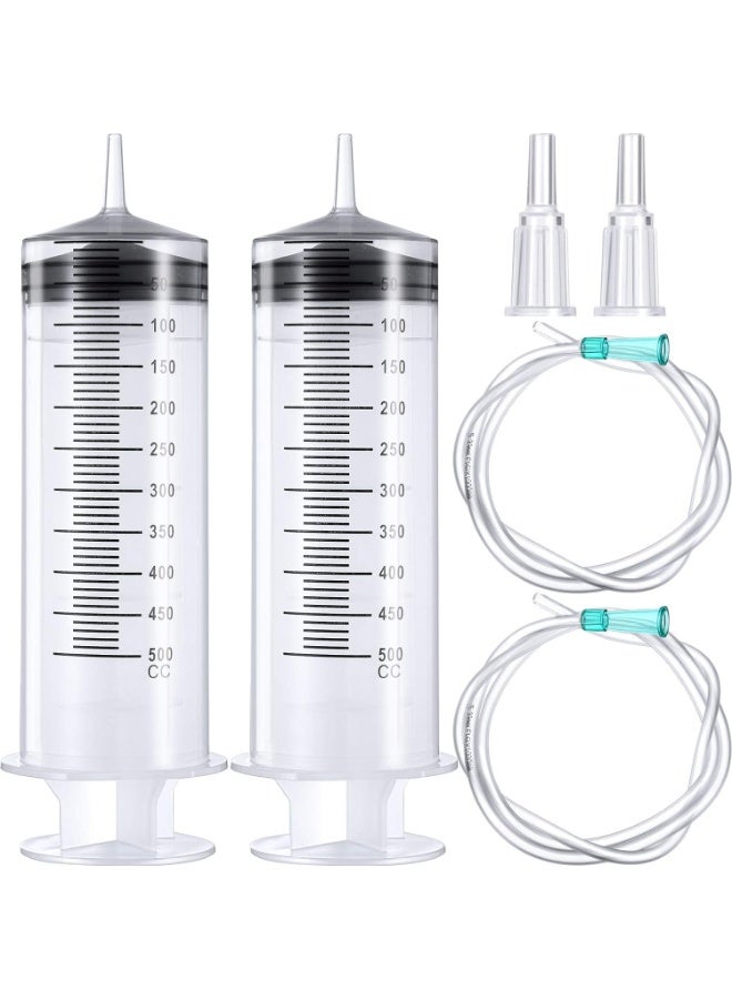 YelaJoy 2 Pcs Large Plastic Syringe with Tube 2 Pieces 40 Inch Handy Plastic Tubing and 2 Pieces Connections for Scientific Lab, Glue Dispensing, Watering, Refilling, Feeding and Measuring - Image 1